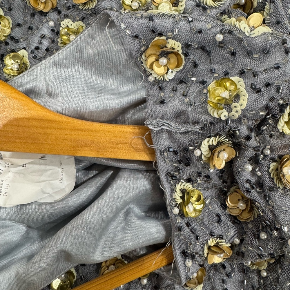 Mac Duggal - Silver Embellished Long Sleeve High Neck Gown - Platinum Gold / US - Picture 5 of 6
